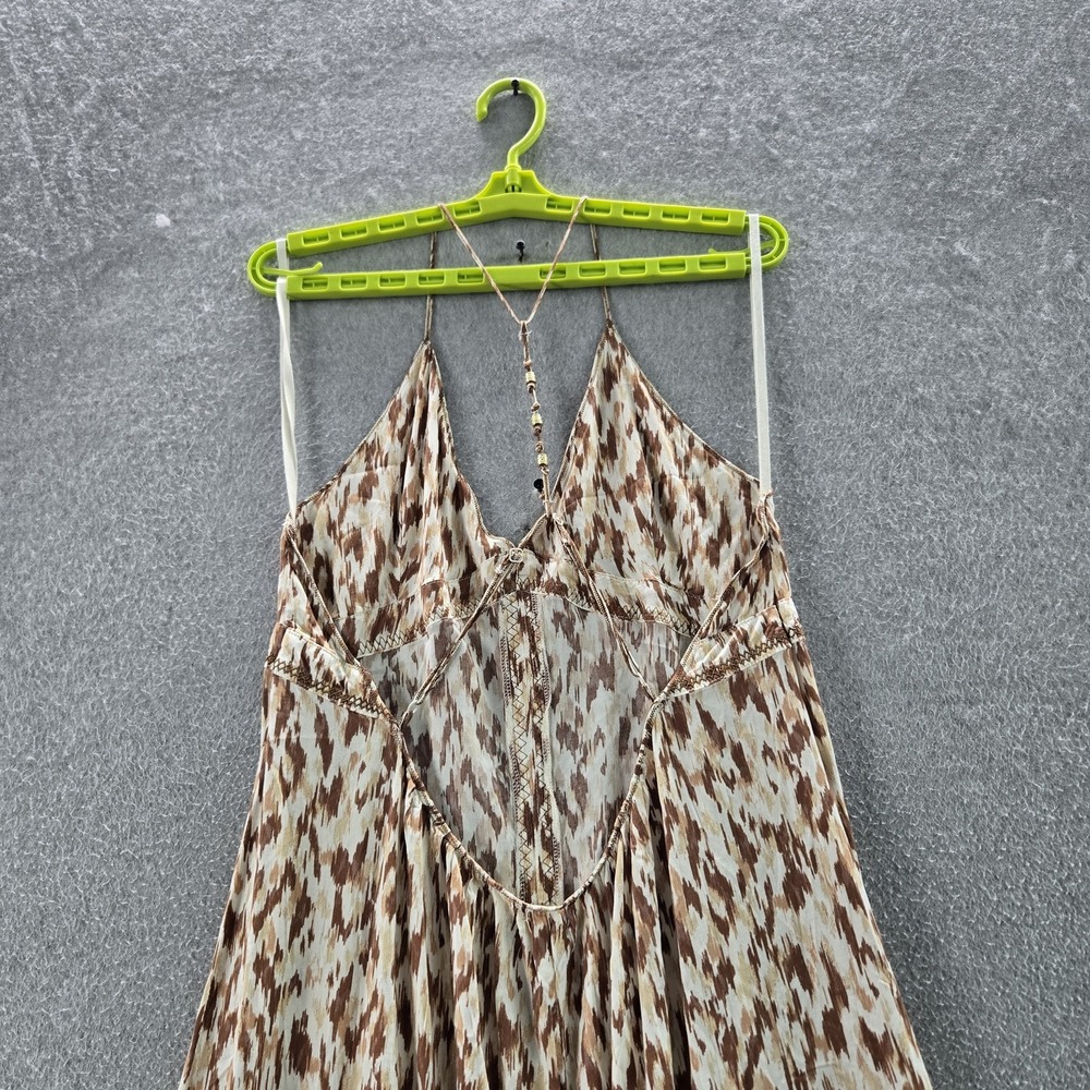 Aerie Women Dress L Brown Geometric Slit Maxi Bohemian Embroidered - Picture 9 of 10